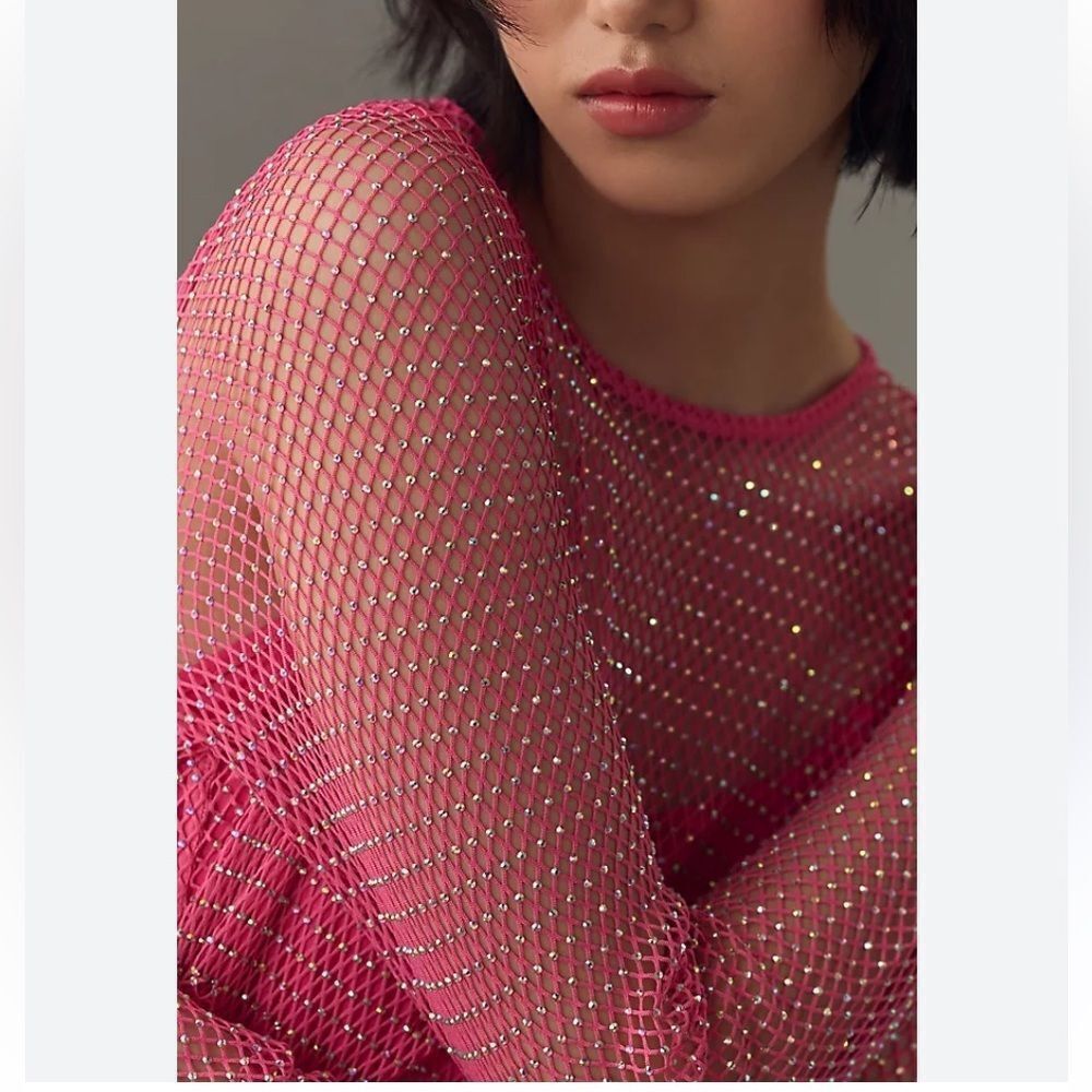 Sunday in Brooklyn Mesh Shine Top Hot Pink